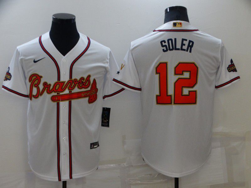 Men Atlanta Braves 12 Soler White Gold Game Nike 2022 MLB Jersey